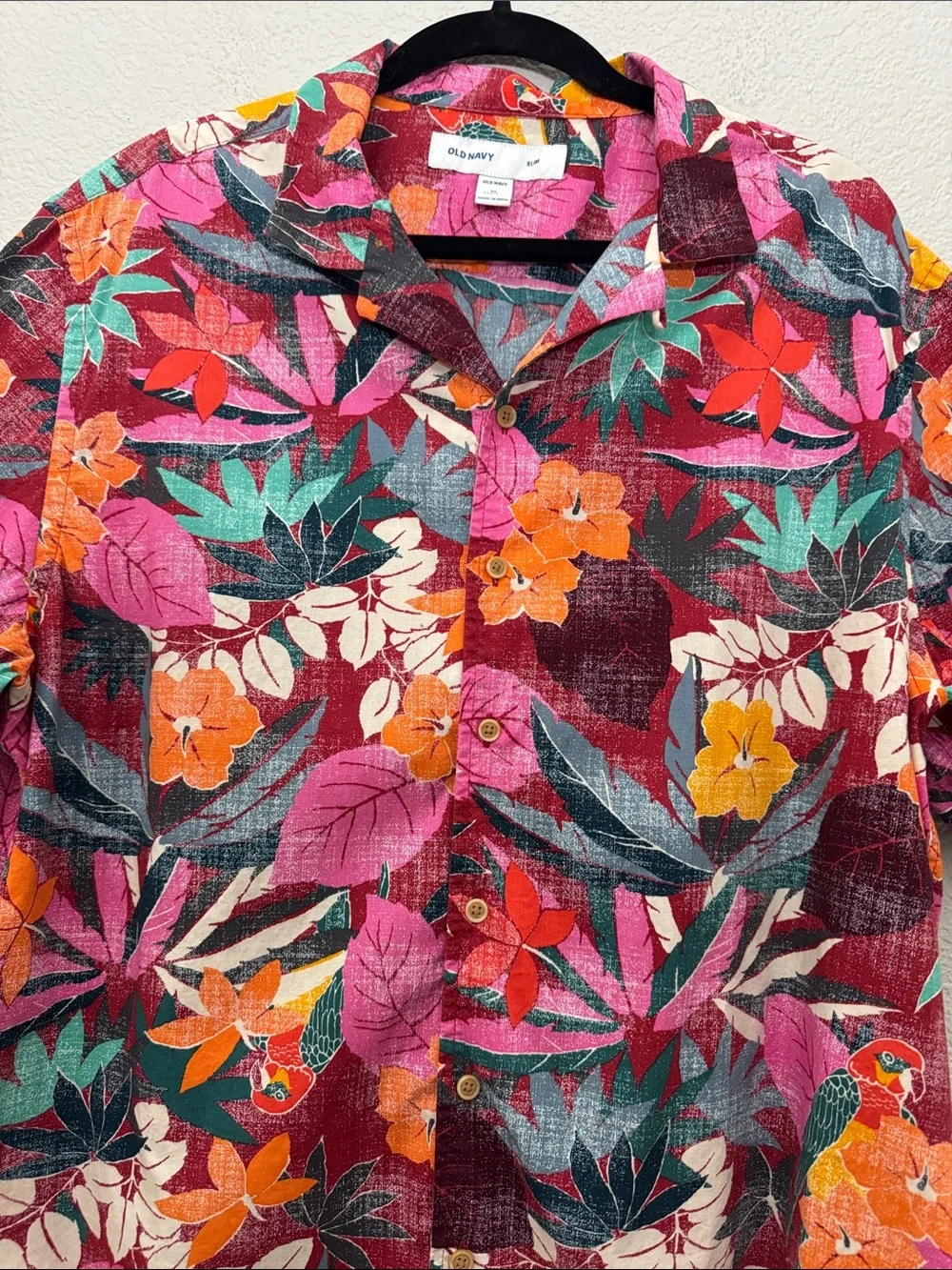Old Navy Resort Shirt Slim Short Sleeve Button Front Camp Floral Print Size XL